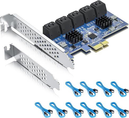H! Fiber 6 Port PCIE SATA بطاقة مع 6 كابلات SATA ، بطاقة توسيع 6 جيجابت في الثانية SATA3.0 ، X4 ، ASMEDIA ASM1164 ، دعم SSD و HDD ، مع ارتفاع كامل وفرق منخفضة المستوى in Kuwait