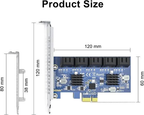 H! Fiber 6 Port PCIE SATA بطاقة مع 6 كابلات SATA ، بطاقة توسيع 6 جيجابت في الثانية SATA3.0 ، X4 ، ASMEDIA ASM1164 ، دعم SSD و HDD ، مع ارتفاع كامل وفرق منخفضة المستوى in Kuwait