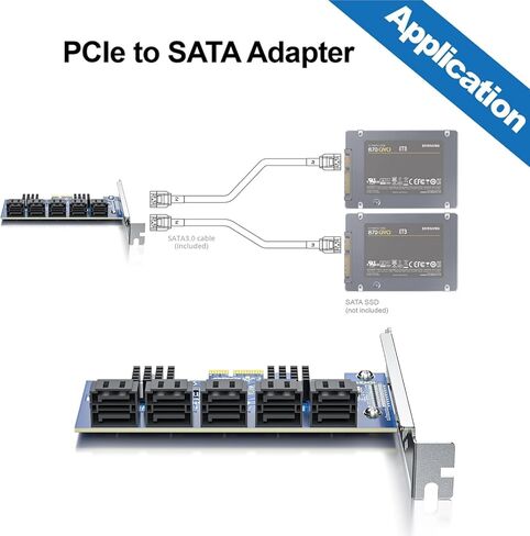 H! Fiber 6 Port PCIE SATA بطاقة مع 6 كابلات SATA ، بطاقة توسيع 6 جيجابت في الثانية SATA3.0 ، X4 ، ASMEDIA ASM1164 ، دعم SSD و HDD ، مع ارتفاع كامل وفرق منخفضة المستوى in Kuwait