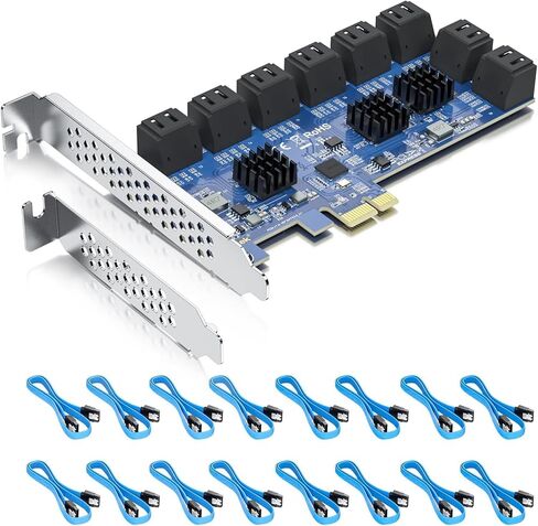 H! Fiber 6 Port PCIE SATA بطاقة مع 6 كابلات SATA ، بطاقة توسيع 6 جيجابت في الثانية SATA3.0 ، X4 ، ASMEDIA ASM1164 ، دعم SSD و HDD ، مع ارتفاع كامل وفرق منخفضة المستوى in Kuwait