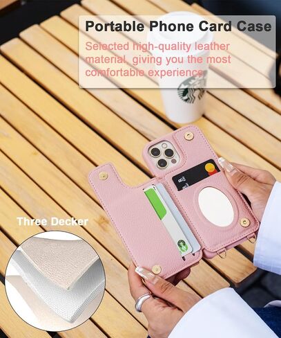 Crossbody Wallet with Cosmetic Mirror Case for iPhone 16 Pro Max, UP Leather Case with Card Slots Invisible Stand, Women Detachable Lanyard 6.9-Inch Phone Case Balck Black in Saudi Arabia