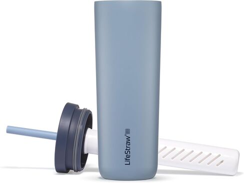 LifeStraw Go Series Tumbler - مرشح مياه مزدوج معزول من الفولاذ المقاوم للصدأ ، Thistle Purple ، مصمم للاستخدام اليومي ، يزيل البكتيريا والطفيليات والبلاستيك الدقيق ، ويحسن الذوق in Saudi Arabia