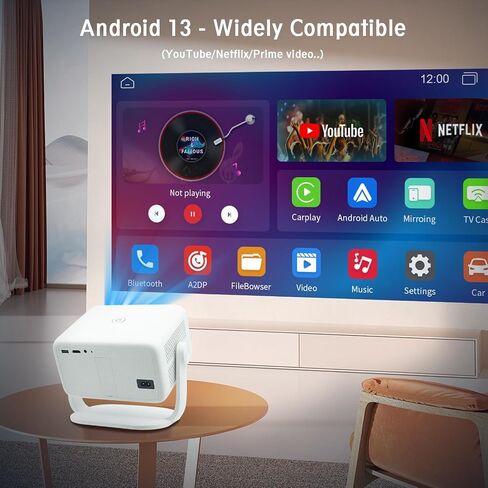 جهاز عرض صغير، جهاز عرض محمول HY300 PRO، يدعم 4K 1080P مع ثنائي النطاق WIFI6 5G لاسلكي 5.0 بلوتوث Android 11، قابل للدوران 180 درجة، تصحيح الانحراف التلقائي، جهاز عرض فيديو بشاشة 40 بوصة - 130 بوصة in Saudi Arabia