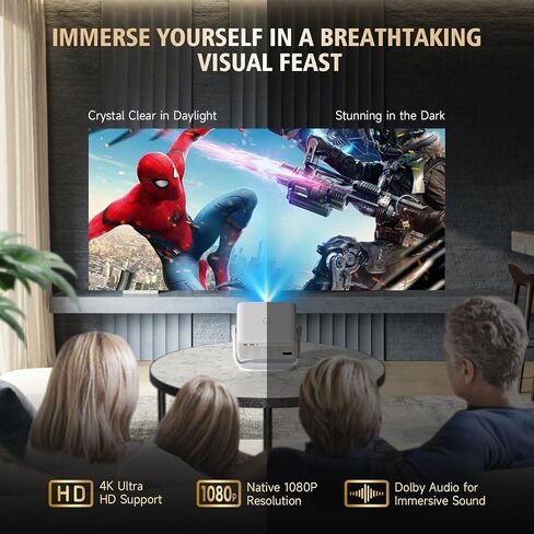 جهاز عرض صغير، جهاز عرض محمول HY300 PRO، يدعم 4K 1080P مع ثنائي النطاق WIFI6 5G لاسلكي 5.0 بلوتوث Android 11، قابل للدوران 180 درجة، تصحيح الانحراف التلقائي، جهاز عرض فيديو بشاشة 40 بوصة - 130 بوصة in Saudi Arabia