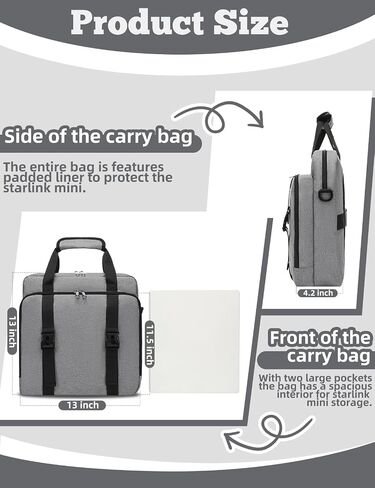 Muzale Starlink Mini Case for Starlink Mini Dish Kit Bag Bag مع أحزمة الكتف مقبض حقيبة حمل محمولة مع بطانة القطن لاكسسوارات كابلات رمادية in Kuwait
