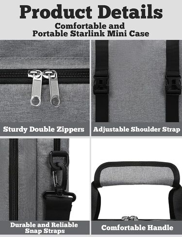 Muzale Starlink Mini Case for Starlink Mini Dish Kit Bag Bag مع أحزمة الكتف مقبض حقيبة حمل محمولة مع بطانة القطن لاكسسوارات كابلات رمادية in Kuwait