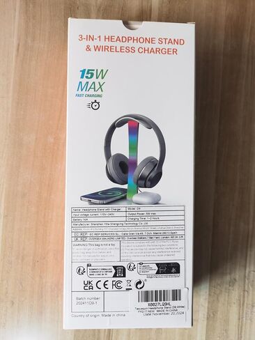 Headphone Stand with Wireless Charger,Gaming Headset stand with RGB Light,For Airpod Max Stand Compatible with Airpod Pro/3/2,For iPhone 17/16/15/14/13/12/11,Gifts for Gamers & Music Lover (Purple) in Saudi Arabia