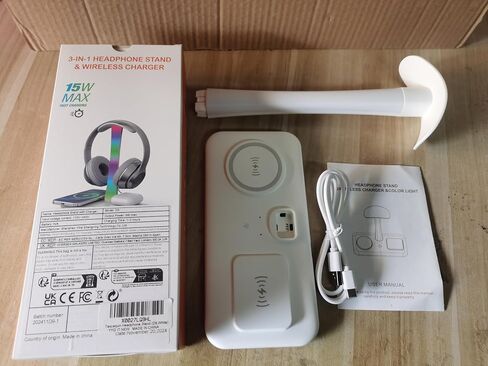 Headphone Stand with Wireless Charger,Gaming Headset stand with RGB Light,For Airpod Max Stand Compatible with Airpod Pro/3/2,For iPhone 17/16/15/14/13/12/11,Gifts for Gamers & Music Lover (Purple) in Saudi Arabia