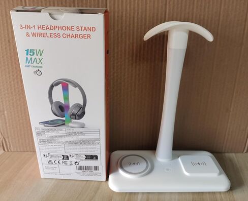 Headphone Stand with Wireless Charger,Gaming Headset stand with RGB Light,For Airpod Max Stand Compatible with Airpod Pro/3/2,For iPhone 17/16/15/14/13/12/11,Gifts for Gamers & Music Lover (Purple) in Saudi Arabia