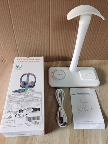Headphone Stand with Wireless Charger,Gaming Headset stand with RGB Light,For Airpod Max Stand Compatible with Airpod Pro/3/2,For iPhone 17/16/15/14/13/12/11,Gifts for Gamers & Music Lover (Purple) in Saudi Arabia