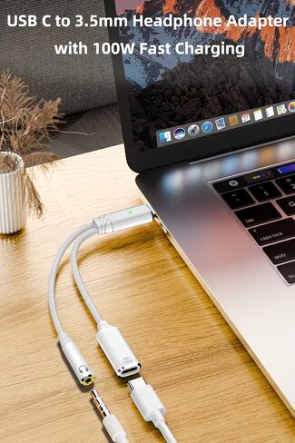 USB C to 3.5mm Headphone Adapter with 100W Fast Charging, 2-in-1 USB Type-C to Aux Audio Jack Cable Cord Compatible with iPhone 16/15 Series, iPad, MacBook and More in Saudi Arabia