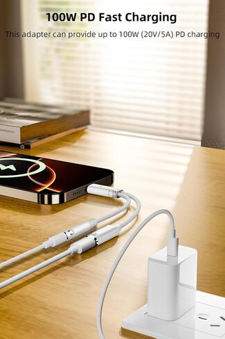 USB C to 3.5mm Headphone Adapter with 100W Fast Charging, 2-in-1 USB Type-C to Aux Audio Jack Cable Cord Compatible with iPhone 16/15 Series, iPad, MacBook and More in Saudi Arabia