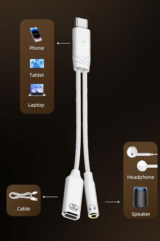 USB C to 3.5mm Headphone Adapter with 100W Fast Charging, 2-in-1 USB Type-C to Aux Audio Jack Cable Cord Compatible with iPhone 16/15 Series, iPad, MacBook and More in Saudi Arabia