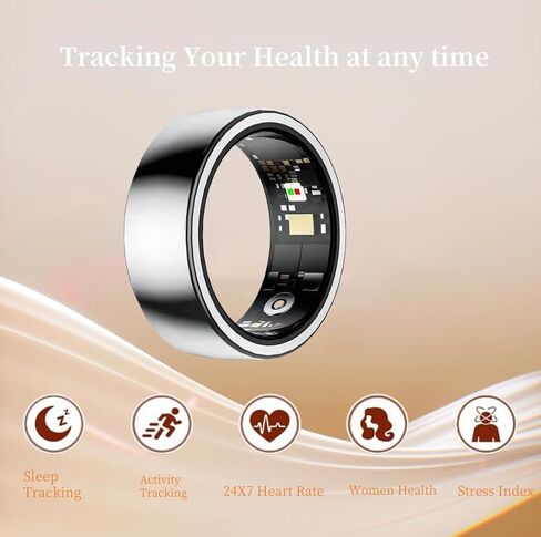 Smart Ring Health Ring - Smart Rings for Women Men, Fitness Tracker Ring, Sleep Tracker Ring Compatible with iOS/Android Activity (Black Gold, 9) in Saudi Arabia