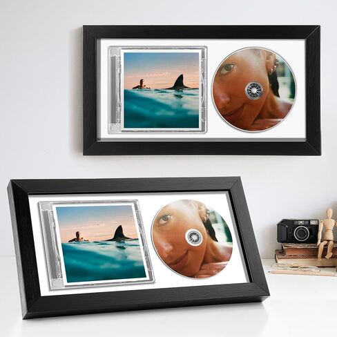 2 Pcs CD Display, 13.7" x 7.5" Polystyrene Box with Wall Hanger, Double Groove Record Album Frame, Home Decor (White) in Kuwait