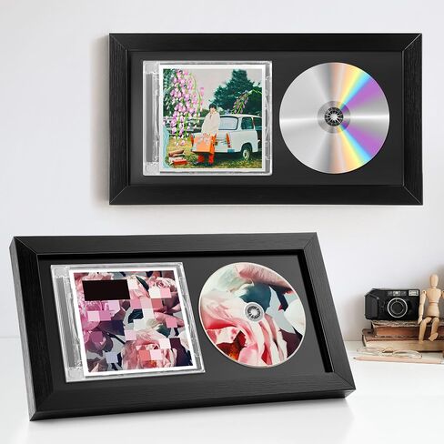 2 Pcs CD Display, 13.7" x 7.5" Polystyrene Box with Wall Hanger, Double Groove Record Album Frame, Home Decor (White) in Kuwait
