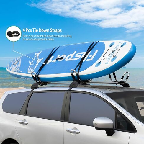 Leader Accessories Folding Kayak Roof Rack - 4 PCS/Set Heavy Duty Stainless Steel J Bars for Canoe, Surf Board, SUP - Mounts on Roof Crossbar with 4 Tie Down Straps, Fits Cars, SUVs, Trucks in Saudi Arabia