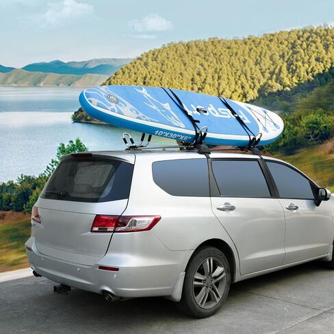 Leader Accessories Folding Kayak Roof Rack - 4 PCS/Set Heavy Duty Stainless Steel J Bars for Canoe, Surf Board, SUP - Mounts on Roof Crossbar with 4 Tie Down Straps, Fits Cars, SUVs, Trucks in Saudi Arabia