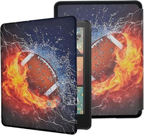 Case for 7" Kindle Paperwhite 12th Gen and Kindle Colorsoft Signature Edition (2024 Release), PU Leather Protective Cover, Auto Sleep Wake and Hand Strap, Basketball with Fire Water in Kuwait