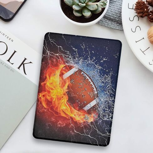 Case for 7" Kindle Paperwhite 12th Gen and Kindle Colorsoft Signature Edition (2024 Release), PU Leather Protective Cover, Auto Sleep Wake and Hand Strap, Basketball with Fire Water in Kuwait