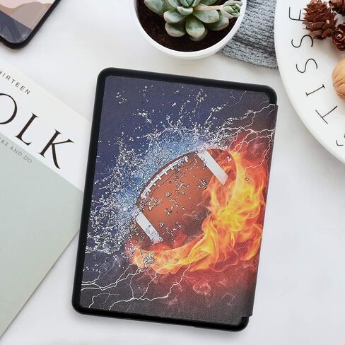 Case for 7" Kindle Paperwhite 12th Gen and Kindle Colorsoft Signature Edition (2024 Release), PU Leather Protective Cover, Auto Sleep Wake and Hand Strap, Basketball with Fire Water in Kuwait