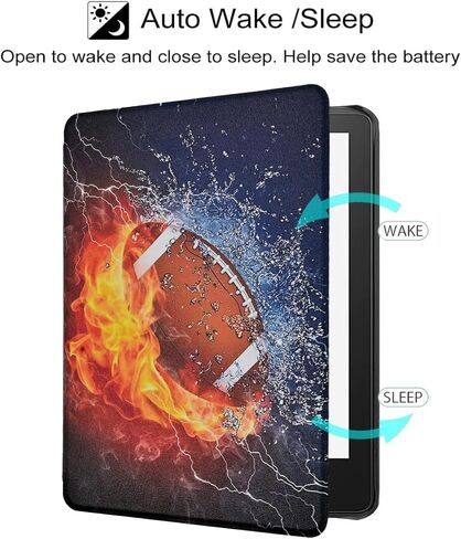Case for 7" Kindle Paperwhite 12th Gen and Kindle Colorsoft Signature Edition (2024 Release), PU Leather Protective Cover, Auto Sleep Wake and Hand Strap, Basketball with Fire Water in Kuwait