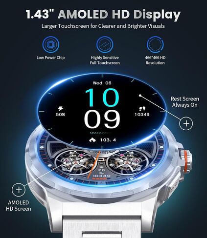 LIGE Military Smart Watch for Men(Answer/Make Call),1.43" HD AMOLED Rugged Smartwatch for iPhone Android Phone,Fitness Watch,Black Sport Watch with 120+ Sport Modes/5ATM Waterproof/Heart Rate in Saudi Arabia