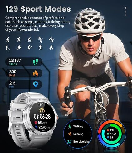 LIGE Military Smart Watch for Men(Answer/Make Call),1.43" HD AMOLED Rugged Smartwatch for iPhone Android Phone,Fitness Watch,Black Sport Watch with 120+ Sport Modes/5ATM Waterproof/Heart Rate in Saudi Arabia