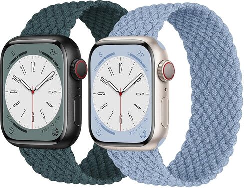 2 Pack Braided Solo Loop For Apple Watch Band 40mm 41mm 42mm 44m 45mm 46mm 38mm 49mm Ultra 2 Women men, Stretchy Woven Nylon Elastic scrunchie Strap Wristbands For iWatch Series 10/9/8/7/6/SE/5/4/3 in Saudi Arabia