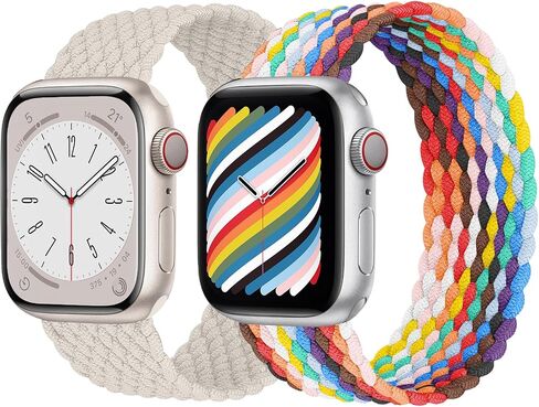2 Pack Braided Solo Loop For Apple Watch Band 40mm 41mm 42mm 44m 45mm 46mm 38mm 49mm Ultra 2 Women men, Stretchy Woven Nylon Elastic scrunchie Strap Wristbands For iWatch Series 10/9/8/7/6/SE/5/4/3 in Saudi Arabia