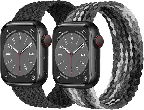 2 Pack Braided Solo Loop For Apple Watch Band 40mm 41mm 42mm 44m 45mm 46mm 38mm 49mm Ultra 2 Women men, Stretchy Woven Nylon Elastic scrunchie Strap Wristbands For iWatch Series 10/9/8/7/6/SE/5/4/3 in Saudi Arabia