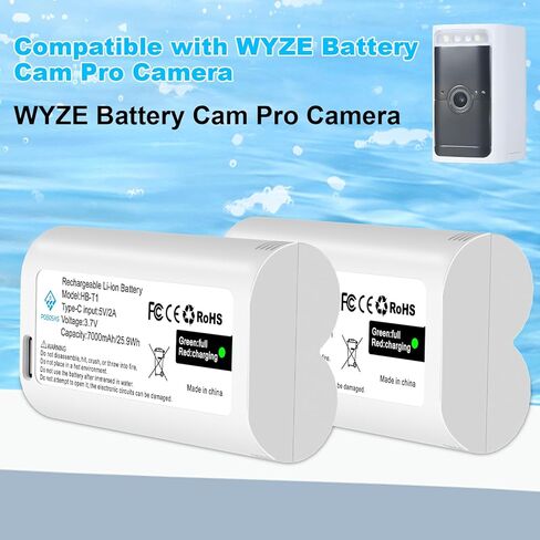 Rechargeable Batteries for Cam Pro, 7000mAh USB-C Removable Battery Pack WBAT1 Replacement, Compatible with WYZE Cam Pro 2K Camera (2-Pack) in Kuwait