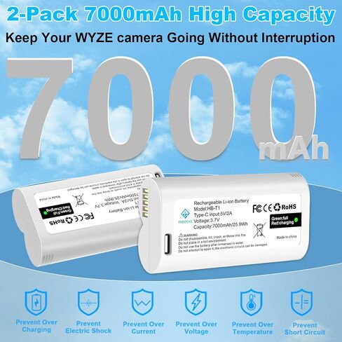 Rechargeable Batteries for Cam Pro, 7000mAh USB-C Removable Battery Pack WBAT1 Replacement, Compatible with WYZE Cam Pro 2K Camera (2-Pack) in Kuwait