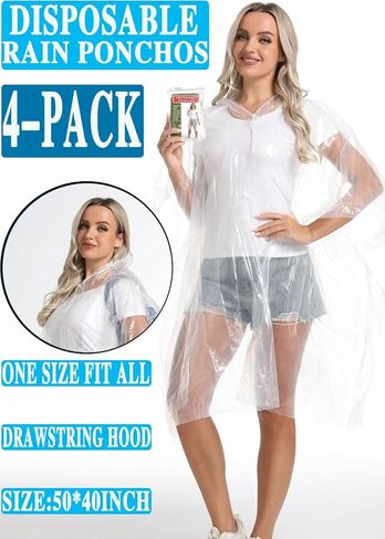 4Pcs Disposable Adults Clear Rain Ponchos,Transparent Waterproof Raincoats Rain Jackets in Saudi Arabia