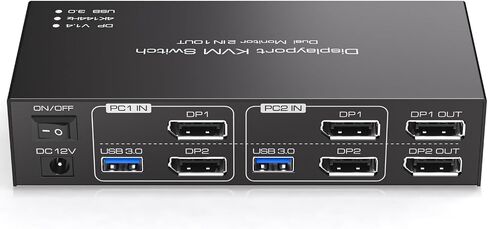 Displayport KVM Switch 2 Monitors 2 Computers 4K@144Hz USB3.0 KVM Switch for 2 Computers Share Dual Displays and 4 USB Devices Support Extended/Copy Mode with Desktop Controller in Saudi Arabia
