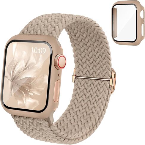 Braided Stretchy Band Compatible for Apple Watch Band and Case 40mm 41mm 42mm 44mm 45mm 46mm, Nylon Elastic Solo Loop and Protective Cover with Screen Protector for iWatch Series 10 9 8 7 SE 6 5 4 3 in Kuwait