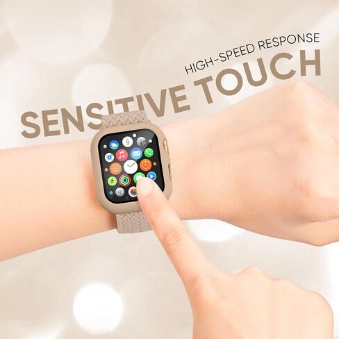 Braided Stretchy Band Compatible for Apple Watch Band and Case 40mm 41mm 42mm 44mm 45mm 46mm, Nylon Elastic Solo Loop and Protective Cover with Screen Protector for iWatch Series 10 9 8 7 SE 6 5 4 3 in Kuwait