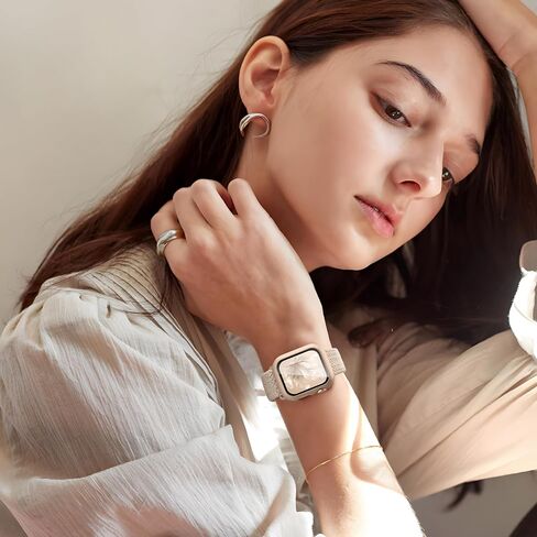 Braided Stretchy Band Compatible for Apple Watch Band and Case 40mm 41mm 42mm 44mm 45mm 46mm, Nylon Elastic Solo Loop and Protective Cover with Screen Protector for iWatch Series 10 9 8 7 SE 6 5 4 3 in Kuwait