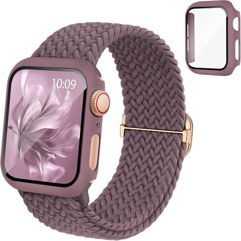 Braided Stretchy Band Compatible for Apple Watch Band and Case 40mm 41mm 42mm 44mm 45mm 46mm, Nylon Elastic Solo Loop and Protective Cover with Screen Protector for iWatch Series 10 9 8 7 SE 6 5 4 3 in Kuwait