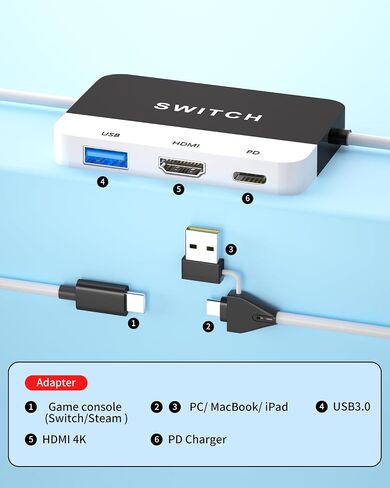 2 in 1 Switch TV Docking Station and Switch PC Capture Card for Nintendo Switch, 1080P 60FPS, Recommended Uses for Switch/PC/Mac/iPad/Steam/OBS in Saudi Arabia