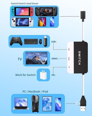 2 in 1 Switch TV Docking Station and Switch PC Capture Card for Nintendo Switch, 1080P 60FPS, Recommended Uses for Switch/PC/Mac/iPad/Steam/OBS in Saudi Arabia