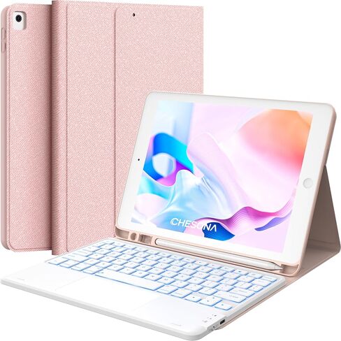 CHESONA for IPAD 9th Generation مع لوحة المفاتيح ، 7 ملونة خلفية ، لوحة تتبع متعددة اللمس ، حامل قلم رصاص مدمج ، قناة لاسلكية ، حالة لوحة مفاتيح FLIP لـ iPad 9th/8th Gen 10.2 "Black in Kuwait