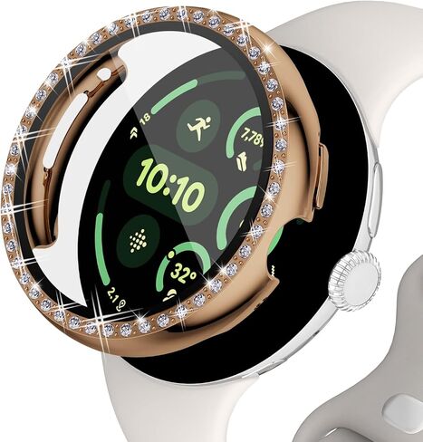Screen Protector Case Compatible with Google Pixel Watch 3 41mm 45mm Bling Rhinestone Case Hard PC Full Protective Cover with Tempered Glass Film for Pixel Watch 3 Accessories(Silver, 41mm) in Saudi Arabia