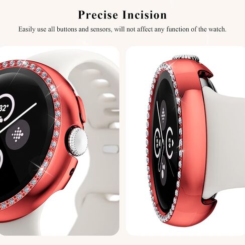 Screen Protector Case Compatible with Google Pixel Watch 3 41mm 45mm Bling Rhinestone Case Hard PC Full Protective Cover with Tempered Glass Film for Pixel Watch 3 Accessories(Silver, 41mm) in Saudi Arabia