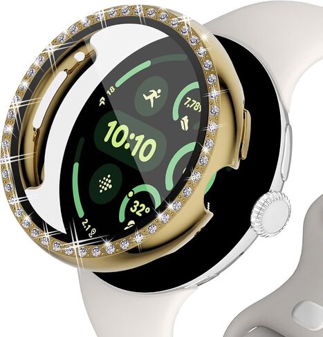Screen Protector Case Compatible with Google Pixel Watch 3 41mm 45mm Bling Rhinestone Case Hard PC Full Protective Cover with Tempered Glass Film for Pixel Watch 3 Accessories(Silver, 41mm) in Saudi Arabia