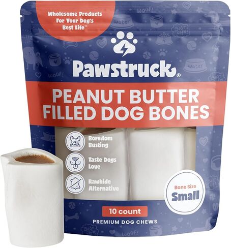 Pawstruck Small 3" Filled Dog Bones Variety Pack - Peanut Butter, Cheese & Bacon, Beef Flavors - Made in USA Long Lasting Stuffed Femur Treat for Aggressive Chewers - Pack of 3 - Packaging May Vary in Saudi Arabia