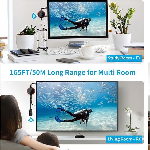 AIMIBO Wireless HDMI Transmitter and Receiver Kit 4K, Casting 2.4/5GHz Stable Video/Audio to Monitor, Projector, HDTV, Wireless HDMI Extender 165FT/50M Long Range for Laptop, PC, Camera, Blu-ray, PS5 in Kuwait