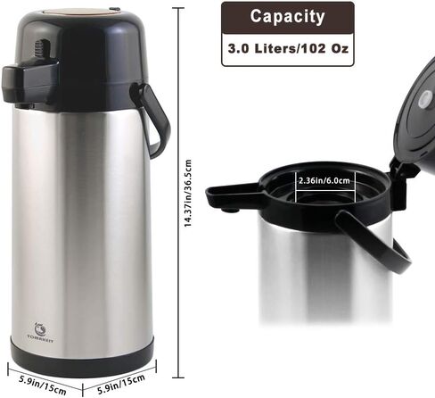 Airpot Tea Dispenser with Pump,3L/102 Oz Thermal Beverage Coffee Dispenser with Tea Filter for Party Chocolate Drinks Stainless Steel Thermos Large Thermal Hot Drink, Pump Action Airpot for Hot/Cold in Saudi Arabia