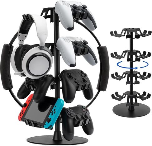 Universal Controller Holder and Headphone Stand for Switch, PS5, PS4, Xbox Series X|S – 4-Tier Rotatable Controller Stand and Headset Holder, Holds Up to 12 Controllers – Gaming Stuff in Kuwait