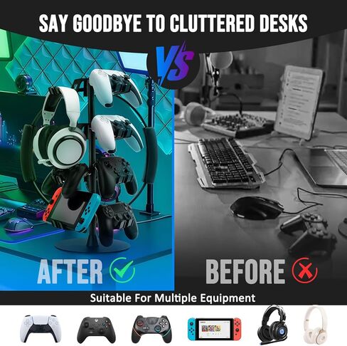 يحمل حامل وحدة تحكم عالمي وحامل سماعات الرأس للتبديل ، PS5 ، PS4 ، Series Series X | S-حامل وحدة تحكم قابلة للدوار 4 مستويات ، وحامل سماعات الرأس ، ويحمل ما يصل إلى 12 وحدة تحكم-أشياء للألعاب in Kuwait